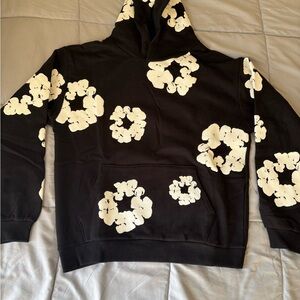 Black and White denim tear Hoodie
